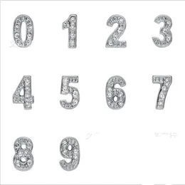 Strasssteine, versilbert, Nummer 0–9, Legierung, schwimmende Charms, passend für Glas-Medaillon, DIY-Schmuck, 100 Stück, Lot261R