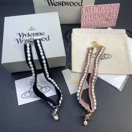 디자이너 Viviene Westwoods Viviennewestwood Western Empress Dowager Baroque Pearl Necklace Womens Ballet Style Ribbon Stereoscopic Saturn Water Drops Pearl Spi