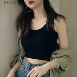 Kobiety damskie Camis czarny dzianin okrągły szyja Kobiety T-shirt seksowne zstreśne klimatypowe top kobieta ciasna rozciągająca czołg top damskie tee top streetwear l231220