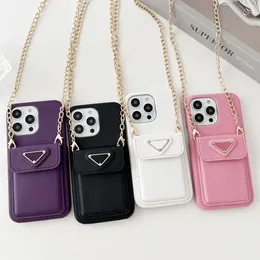 Designer Fashion Leather Phone Case iPhone 15 Pro Max 14 13 12 11 Metal Triangle Letter Strap Bakomslag Lyxig telefonfodral Fullt täckningsskydd