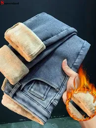 Kvinnors jeans vinter mager bigsize blyerts tjockare hög midja denim byxor vintage varm kvinna vaqueros grundläggande tillägg sammet fodrad spodnie 231219