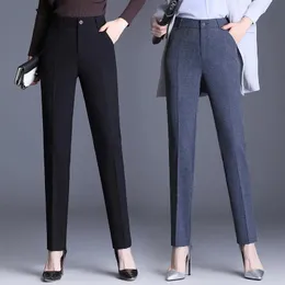 Capris 2021 New Autumn Straight Casual Commuter High Water Pocket Ladies Suit Pants 패션 슬림 버튼 순수한 컬러 간단한 여성 바지