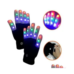 Rękawiczki sportowe gry na świeżym powietrzu Flashings Glow 7 Tryb Raves Light Palce oświetlenie Mitt Black Party Supplies Świecanie Rave Flashing Glo Dh1zh