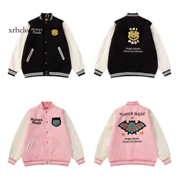 baseball jacket Trendy Brand Human Made High-quality Towel Embroidered Cartoon Pattern Baseball Cotton Jacket for Men and Women