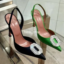 Amina Muaddi Begum Boucle en cristal Slingback Escarpins Sandales Talons aiguilles Chaussures bobine de tache Femmes Designers de luxe Chaussures de soirée Tailles 35-40