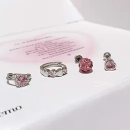Girl Heart Pink Diamond Ball Love Ear Ring Sweet Cool Earbone Nail Cochlear Stacked Titanium Steel Small and Medium Style