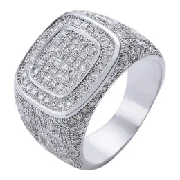 Bandringe Square Micro Pave Set CZ Ring Cluster vereisen Band Herren Bling Zirkon Little Finger Ring für Männer Hip Hop Rapper Schmuck 231219