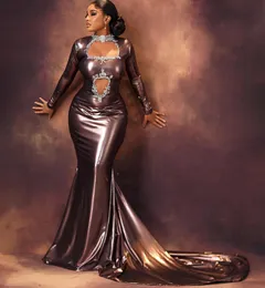 2024 Aso Ebi Chocolate Sereia Vestido de Baile Frisado Cristais Cetim Noite Formal Festa Segunda Recepção Aniversário Vestidos de Noivado Vestidos Robe De Soiree ZJ365