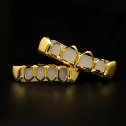 Conjuntos de grelhas dentárias de hip hop masculino, 6 topsbottom oco suave, dourado e prateado, grelhas dentárias para mulheres, moda rock, joias corporais acc201e