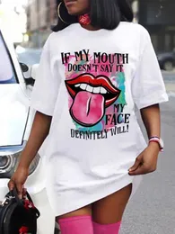 Dresses Lw Plus Size Dress Lip Letter Print Loose Xl5xl Summer T Shirt Mini Women Outfits