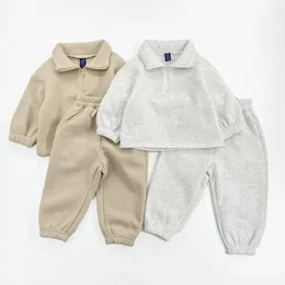 Kinder Fleece Anzug Reißverschluss Trainingsanzug Set für Jungen Baby Mädchen Kleidung Herbst Warme Pullover Sweatshirt Hosen Sportwear Outfit 231220