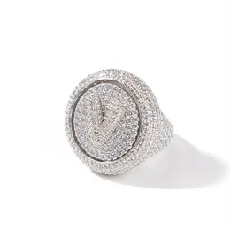 Пользовательское имя A-Z Spin Кольца Iced Out Вращающееся на 360 градусов кольцо с кубическим цирконием DIY 14K с бриллиантами для мужчин и женщин Подарок в стиле хип-хоп Jewelry220i