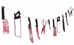 Halloween Prop nawiedzony wystrój domu tortury krwawe narzędzia do ciała odcięte części ciała girland Banner krwawa impreza wiszące flagi dekoracje zz
