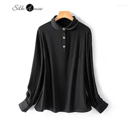 Camicette da donna Classica camicia in seta di gelso naturale con temperamento da donna in bianco e nero Splendido raso elastico doppio Qiao per le donne