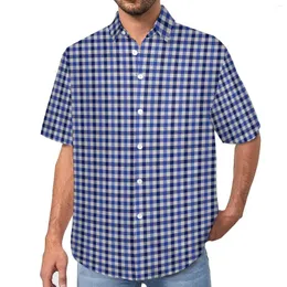 Camisas casuais masculinas bonito gingham camisa vintage xadrez praia solta havaiana novidade blusas de manga curta roupas de grandes dimensões personalizadas