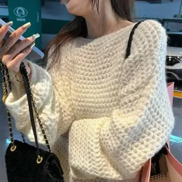 Korean Outerwear Thick Knit Sweater for Women Solid Color Round Neck Knitwear Women s Pullover 231220