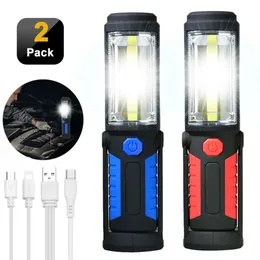 Novas lanternas portáteis USB recarregável COB LED lanterna portátil luz de trabalho magnético gancho tocha lâmpada de acampamento com bateria embutida lâmpada de reparo de carro