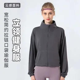 Lu Align Hoodies Lu Yoga Al Standing Neck Sports Coat Top Women's Fashion dragkedja dragskon långärmad lossam och smal löpande fitnessdräkt citronträning gry ll