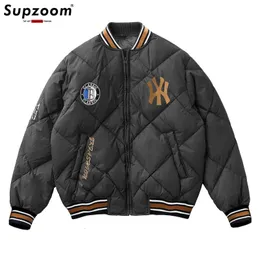남자 재킷 supzoom 도착 힙합 자수 커플 캐주얼 톱 패션 남성과 여성 겨울 남자 코트 따뜻한 야구 다운 재킷 231219