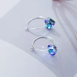 Hoop -Ohrringe Ruifan Herzverlauf blau lila Kristall 925 Sterling Silber für Frauen weibliche trendige Party fein Schmuck Ja365