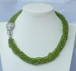 Kedjor mode smycken 4mm 8strds naturlig peridot rund halsband-zirkonhänge 17 "