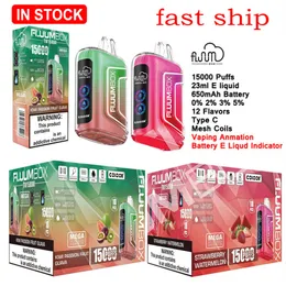 Original Fluum Box 15000 Puffs Digital Box 15K Disposable Vape E Cigarettes 23ml Pre-Filled 12 Favors Mesh Coil Pods Cartridge 650mAh Rechargeable Bettery