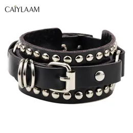 Charm Armbanden CAIYLAAM Punk Stijl Klinknagel Leer Voor Vrouwen Rock Sieraden Zwart-wit Mannen Hip Hop Couple299o