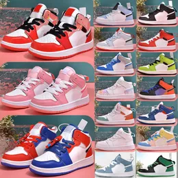 Jumpman 1S Kids Shoes Shoidler Sneakers 4y 5y Boy Boys Girls Trainers Lucky Green Spider-Verse True Blue Denim Valentine's Baby Infant Shoes