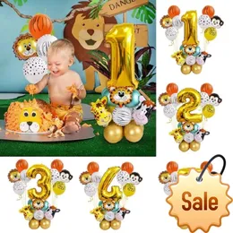 Conjunto de balões de animais da selva, balão de látex metálico cromado, 12 polegadas, número dourado, globos, festa de aniversário infantil, decoração de chá de bebê, lembrancinhas de festa