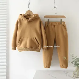 Mãe susy bebê menina menino algodão roupas conjunto hoodiejogging 2 pçs forro de lã quente criança esporte loungewear inverno primavera outono 231220