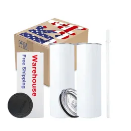 USA CA Warehouse 3 Days Delivery 20oz Sublimation Mugs Tumbler Rostfritt stål Isolerade Termins Cups med plaststrå och lock