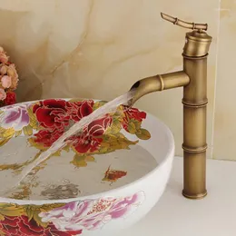 Banyo lavabo musluklar uzun boylu antika bambu musluk tek sap su musluk bronz kaplama pirinç havza mali
