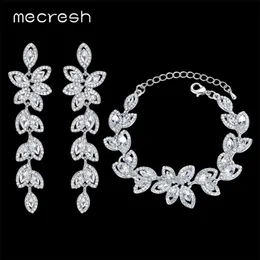 Mecresh Bridal Jewelry Wedding Accessories Crystal Color Jewelry Sets Leaf Earrings Bracelet for Women SL0EH282 201222204v