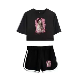 Летние женские комплекты Sabrina Carpenter Merch, укороченный топ с короткими рукавами + шорты, спортивные костюмы, женские спортивные костюмы, наряды из двух предметов