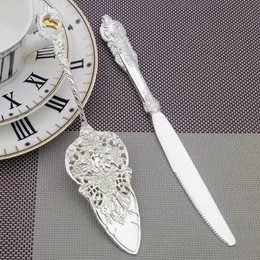 Narzędzia do ciasta srebrna łopata ślubna Zestaw chlebowy nóż pizzę deser piesku Fondant Divider Cutter European Cutlery Decoration 231219