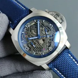 Мужские часы высокого качества, лучший бренд PANERAX, полые, индивидуальный дизайн, холст, кожаный ремешок, сапфировое зеркало, дизайнерский механизм, механические мужские часы