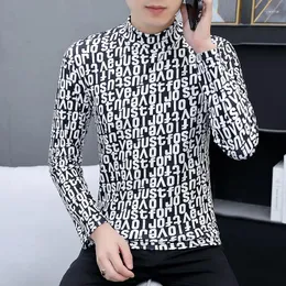 Męskie koszule T Stań mody kołnierz Casual Printed T-shirt Odzież 2023 Autumn Winter Loose Loose Korean Tops All-Match Tee Shirt