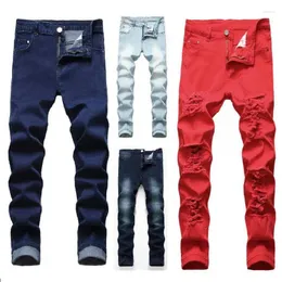 Calças de brim masculinas casuais grandes buracos calças slim fit calças jeans rua masculino estiramento tamanho 28-42