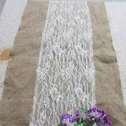 Table Runner 4PCS/lot 37X275cm 3yards Long A Piece Natural Linen Burlap White Lace Doily Home Party Wedding Decoration GH-56453