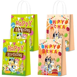 Papiertüte mit Hunde-Geburtstagsmotiv, weißes Kraftpapier, farbige Geschenkverpackung mit quadratischem Boden