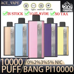 BANG PI10000 puffs Disposable vape pen 10k puff vapes 0% 2% 3% 5% Level 15ml prefilled cartridges pod 500 mah rechargerable battery 10 flaovrs tornado