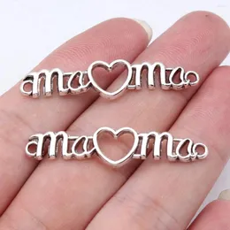 Charms Diy Earrings MAMA Heart Connector Accessories For Jewelry 10pcs Antique Silver Color