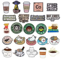 Creative Coffee Emalj Brosch Spaceship Kaffelement Behov av kaffekraftböcker Katt Kaffekoppar Metall Badge Lapel Pin Jewelry