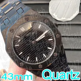 Masowe męskie zegarki designerskie zegarki dla mężczyzny 43 mm kwarc Rose Gold zegarki czarne twarz męskie zegarki ze stali nierdzewnej eleganckie menwatch montre de lukse z pudełkiem