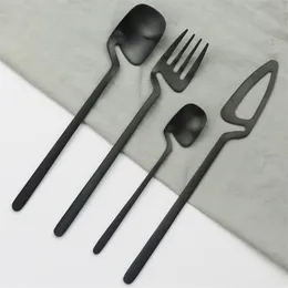 Matte Black Cutlery Set 18 10 Stainless Steel Dinner Tableware Flatware Set LNIFE Fork Spoon Dinnerware Party Silverware229F