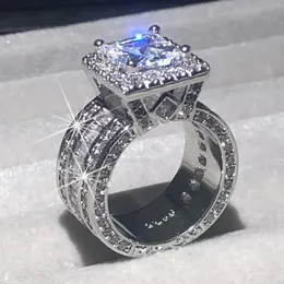Anéis de casamento jóias de noiva 925 Silver Square Cluster Engagement Anéis para mulheres 4CT SONA Diamond Architecture Ring simulou Platinum 231219