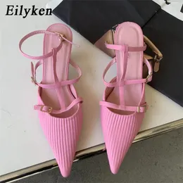 Elbise ayakkabıları Eilyken Bahar Markası Kadınlar Pompalar Moda Pileli Sivri Ayak Parçası Bayanlar Zarif Slingback Sandalet Zapatilla de Muje 231219