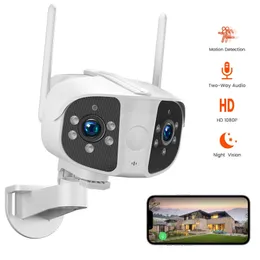 4K 6MP WiFi IP Kamera Çift Lens Dış Mekan 180 ° Geniş Açılı Panorama Cam 6MP HD Otomatik İzleme Güvenliği Mini CCTV Video Gözetim