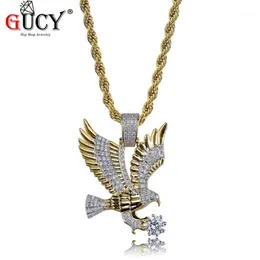 Anhänger Halsketten Gucy Hip Hop Eagle Halskette Goldfarbe überzogenes Kupfer Alle Iced Out Micro Paved CZ Stones Herren Charm Jewelry222E