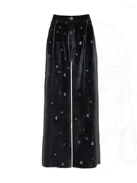 Women's Pants Tide Bufferfly Print Loose Wide Leg High Waist Fashion Full Length Baggy Casual Velvet Long Trousers Korean Gothic Y2K